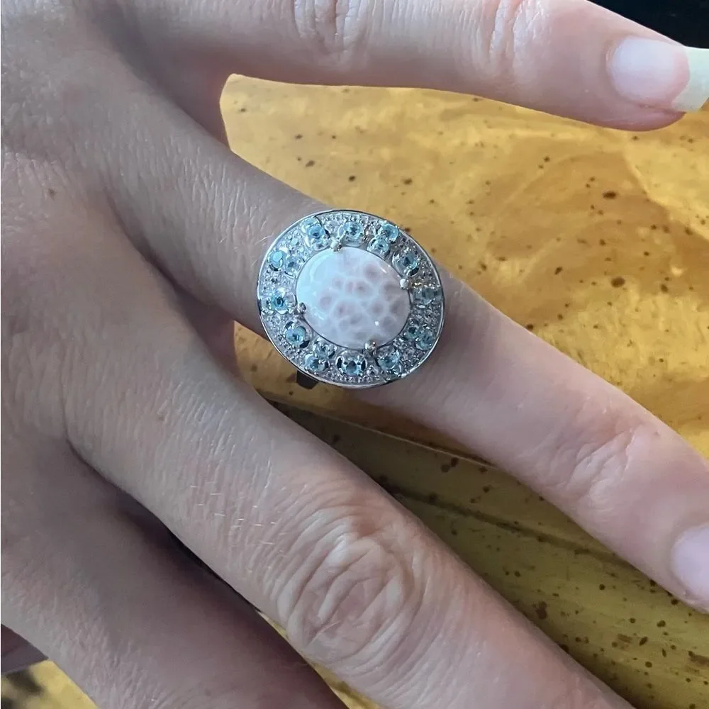 Natrolite Blue Apatite Sterling Silver Cocktail Ring Size 8